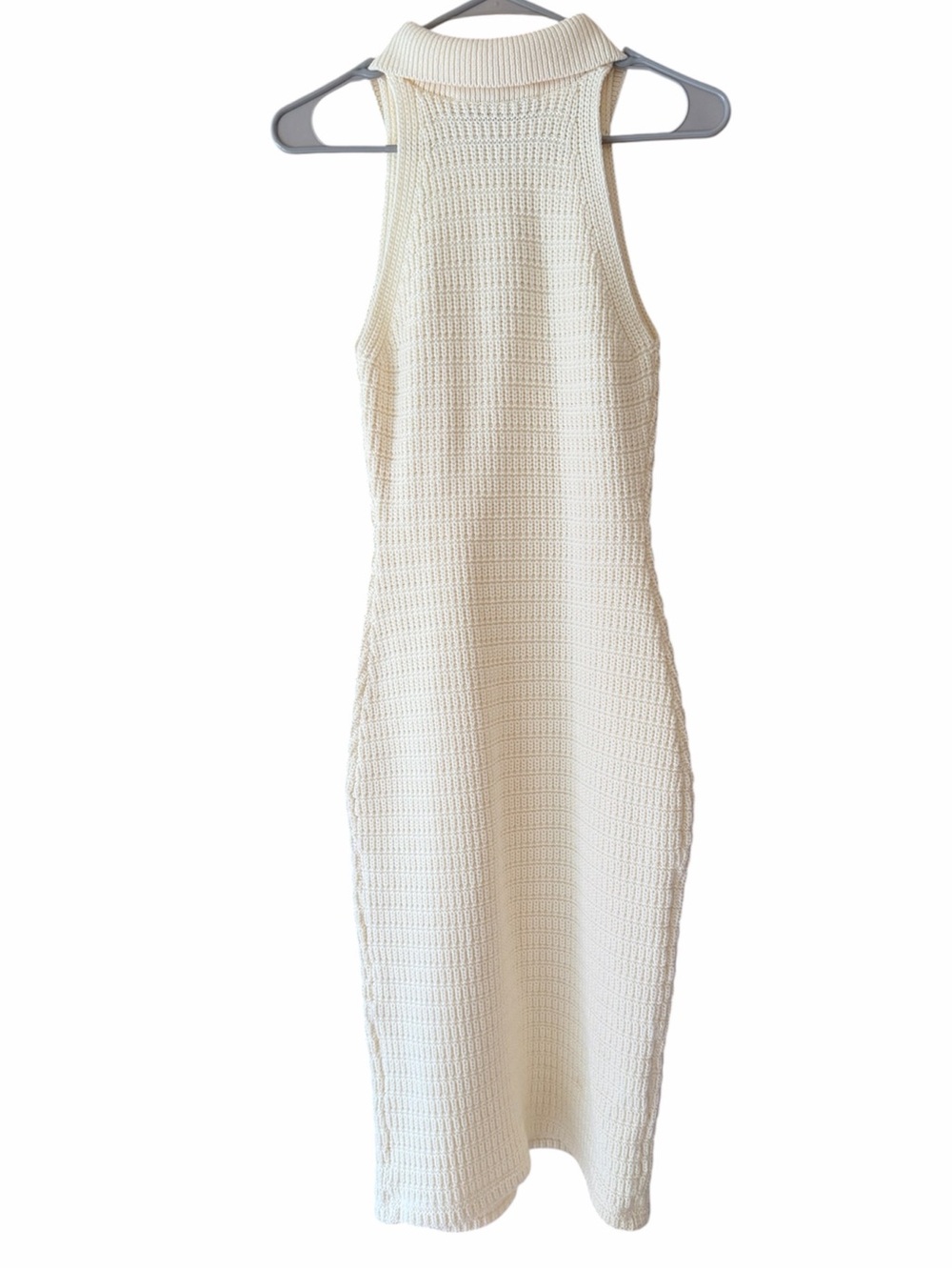 Anthropology Endless Rose Sleeveless Collared Cream Knit Crochet Mini Dress. XS - Picture 3 of 6